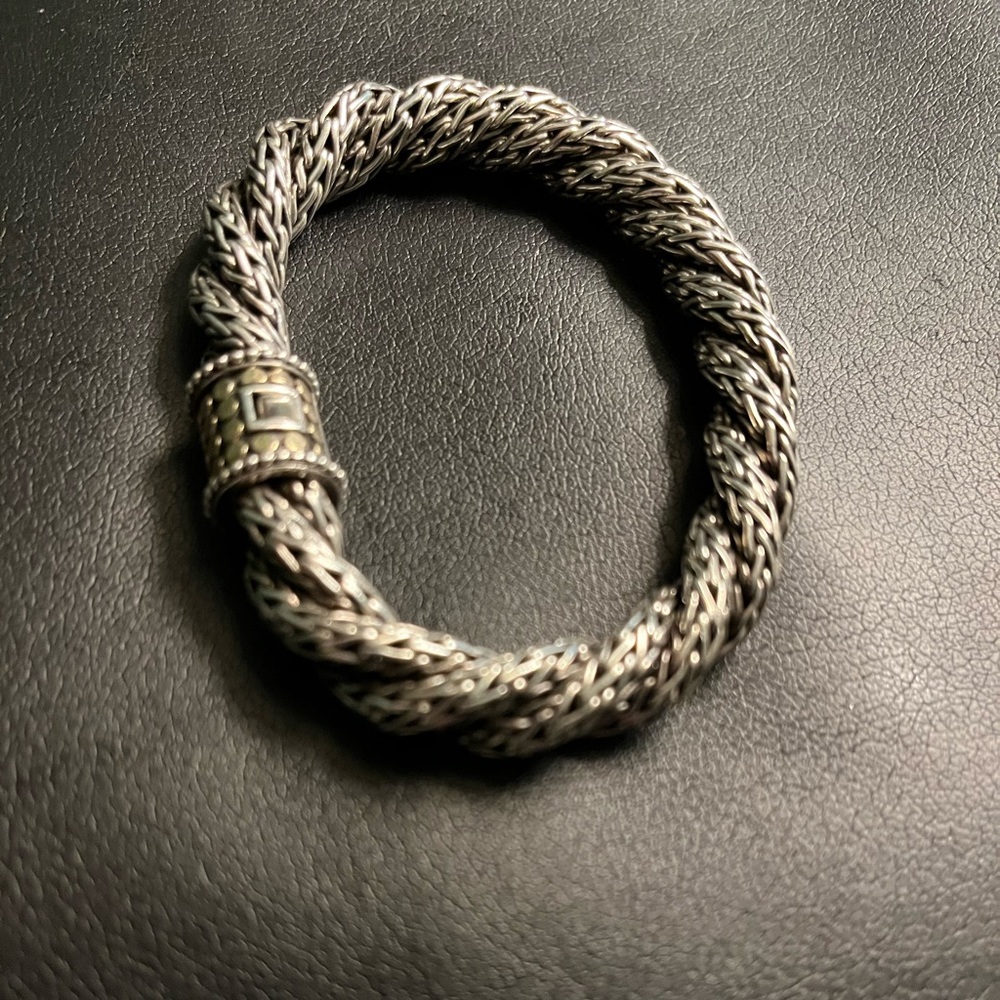 John Hardy 18k dot clasp woven bracelet. .925 silver and 18k. gold stamp